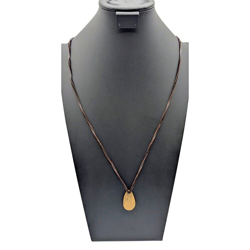 Boho CLP Rawhide Gold Hammered Teardrop Pendant Necklace